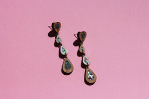Abalone Shell & Wood Droplet Dangles