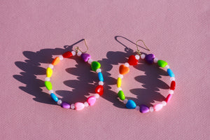 Rainbow Heart Hoops & Rose Quartz Beads
